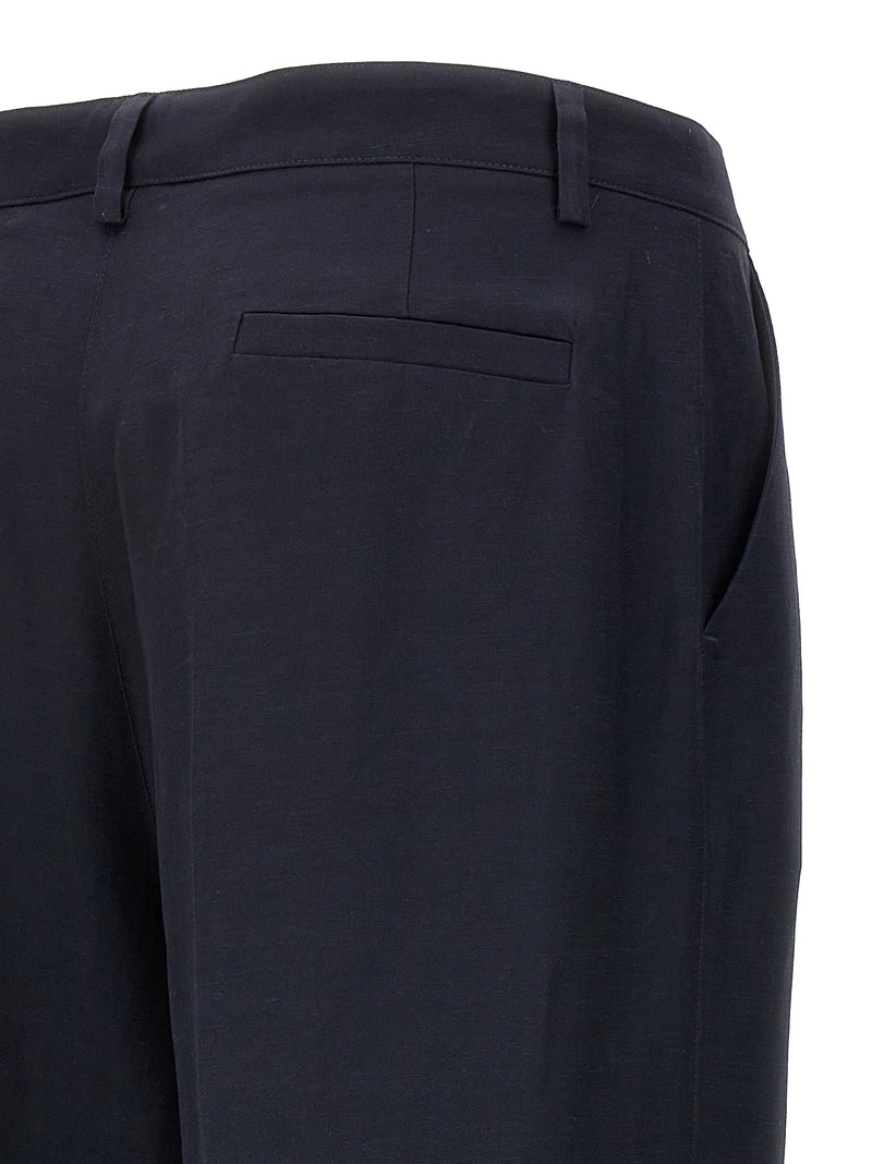 P.A.R.O.S.H. Raisa Blue Viscose-Linen Casual Pants for Women