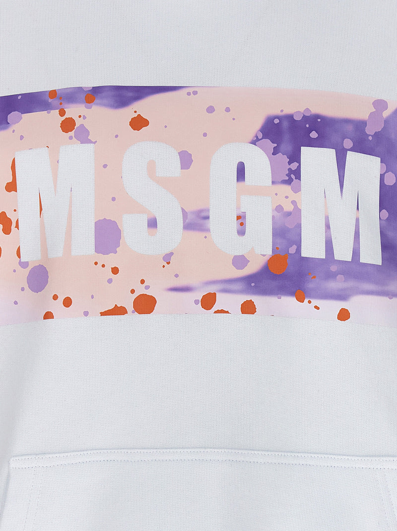 MSGM White Cotton Sweatshirt with Camo Season Box Logo