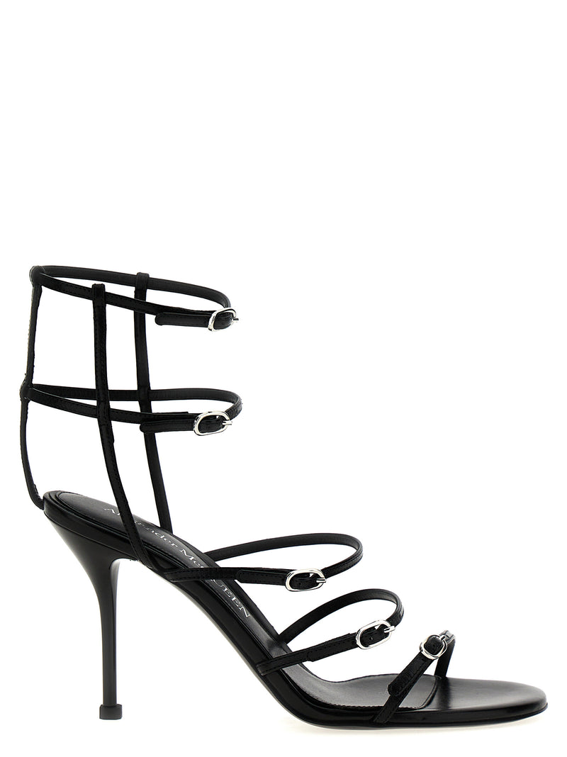 Alexander McQueen Black Lambskin Stiletto Heel Sandals