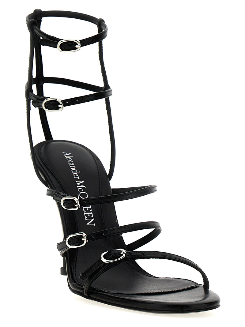 Alexander McQueen Black Lambskin Stiletto Heel Sandals