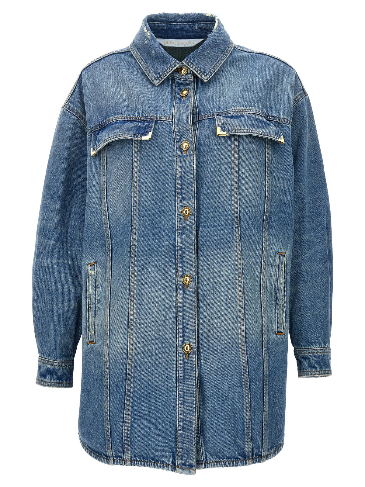 Palm Angels Blue Cotton Denim Jacket - Washed Logo