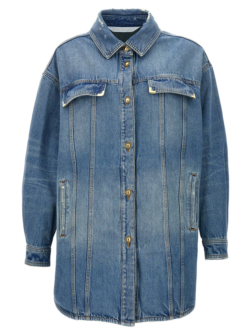 Palm Angels Blue Cotton Denim Jacket - Washed Logo
