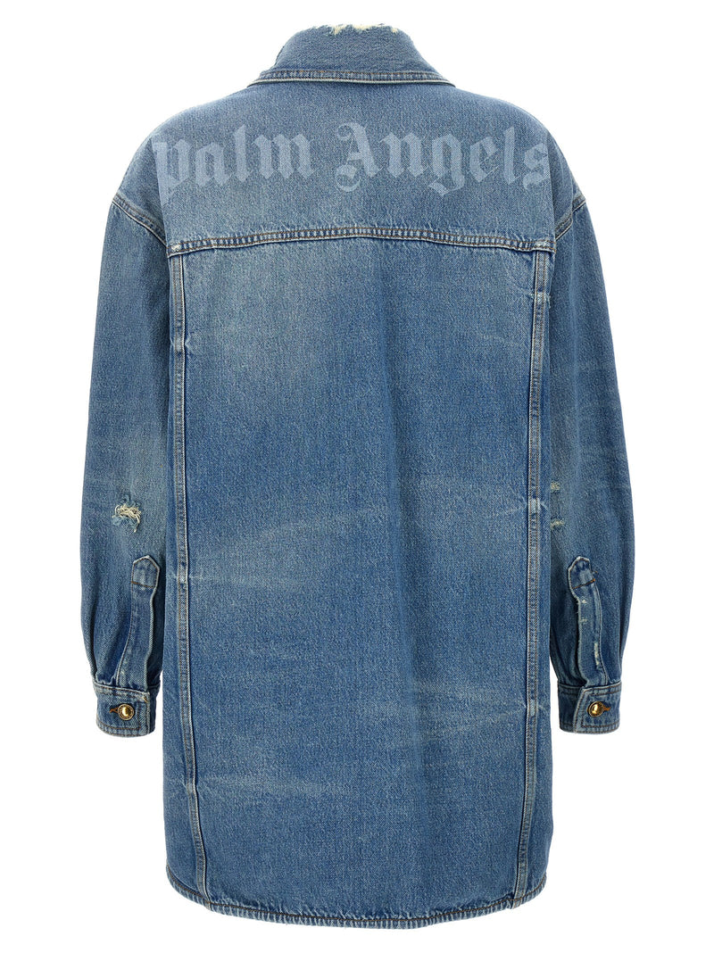 Palm Angels Blue Cotton Denim Jacket - Washed Logo