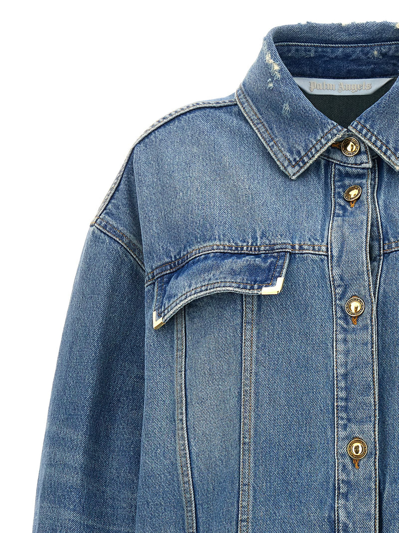 Palm Angels Blue Cotton Denim Jacket - Washed Logo