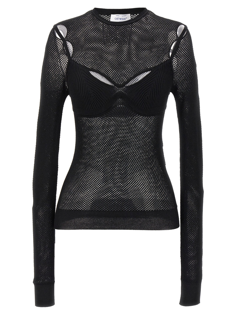 Off-White Black Viscose Tank Top for Women