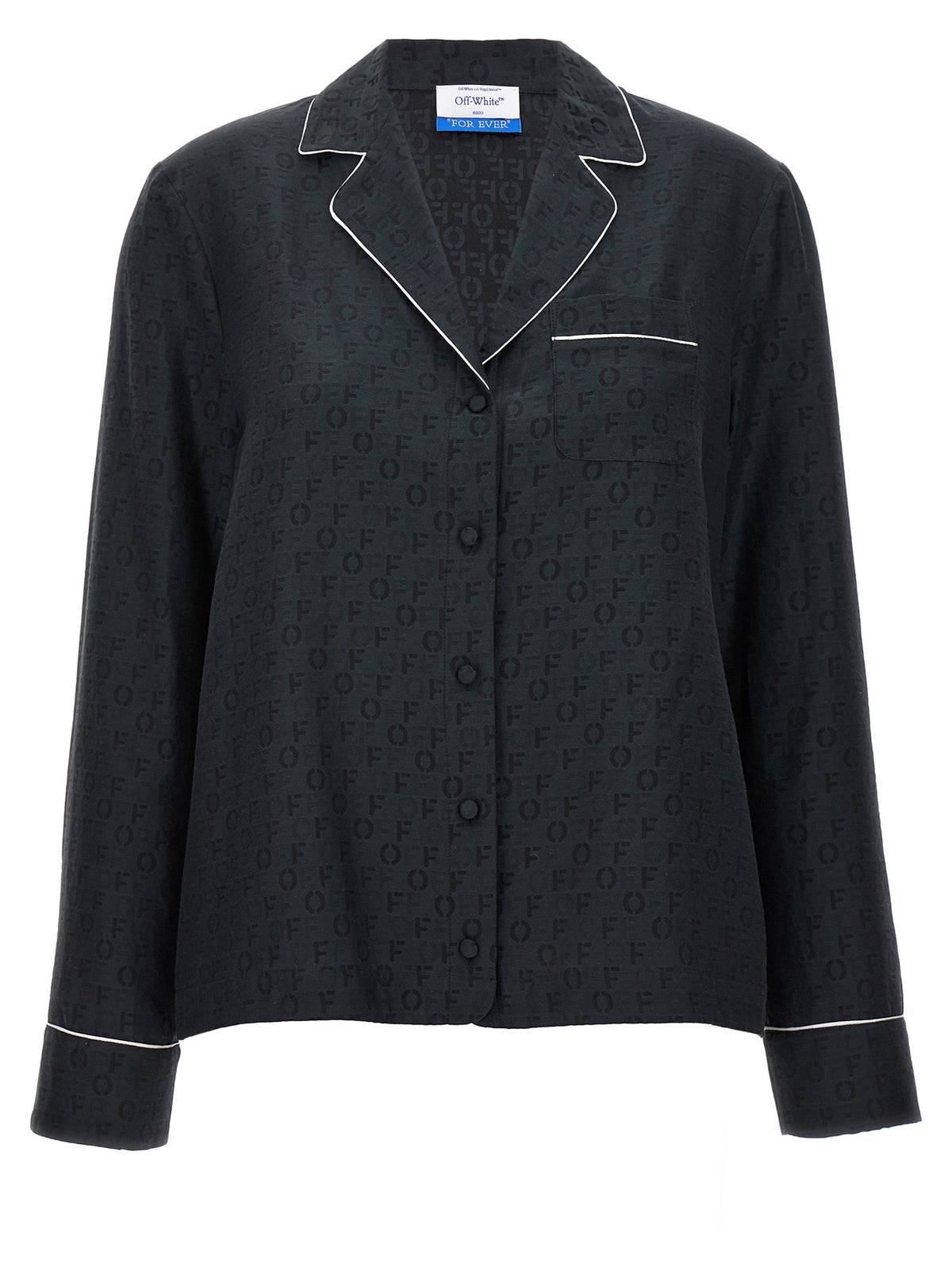 Off-White Black Silk Blouse - Elegant Jacquard Design
