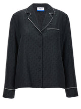 Off-White Black Silk Blouse - Elegant Jacquard Design