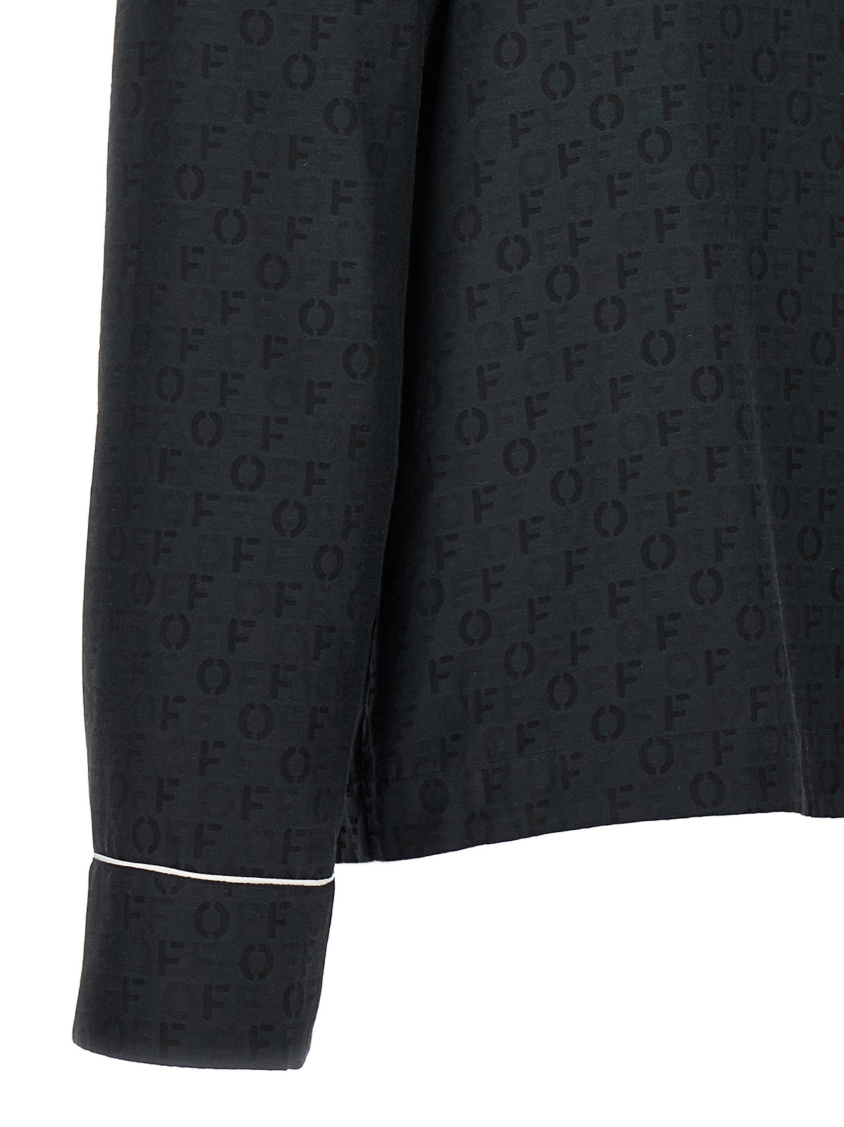 Off-White Black Silk Blouse - Elegant Jacquard Design