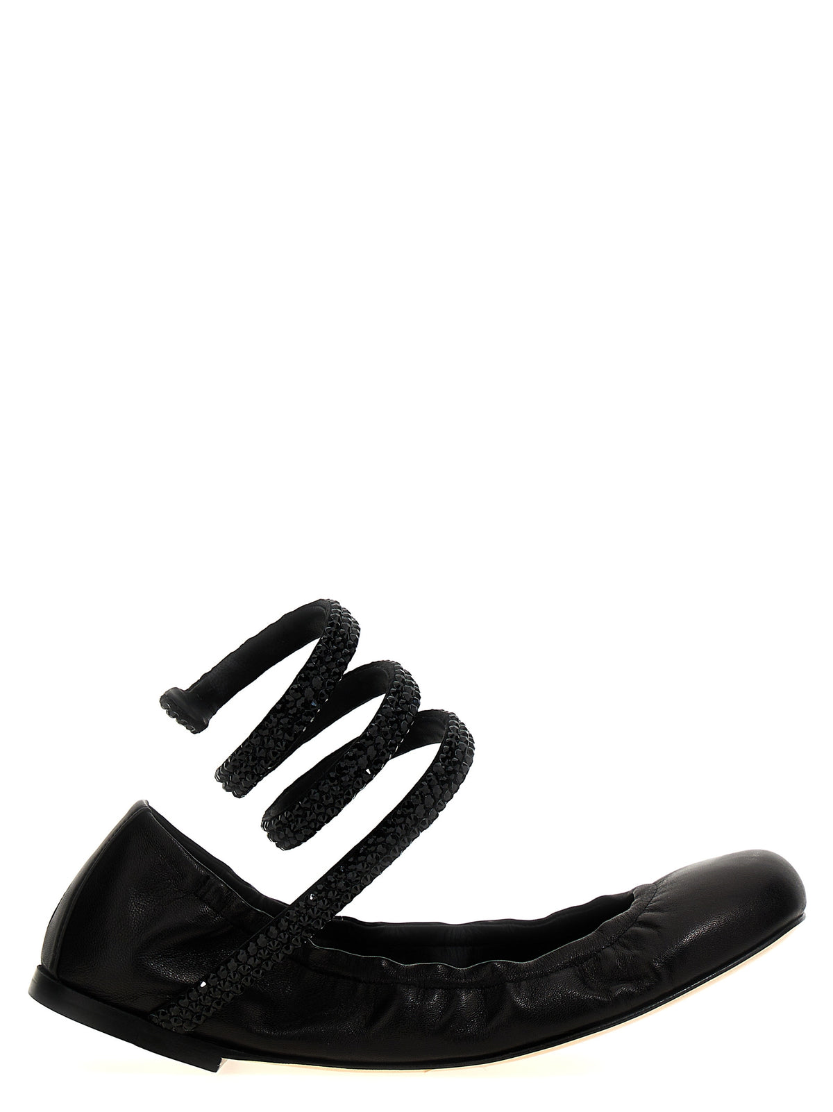 RENE CAOVILLA Black Lamb Leather Cleo Ballet Flats
