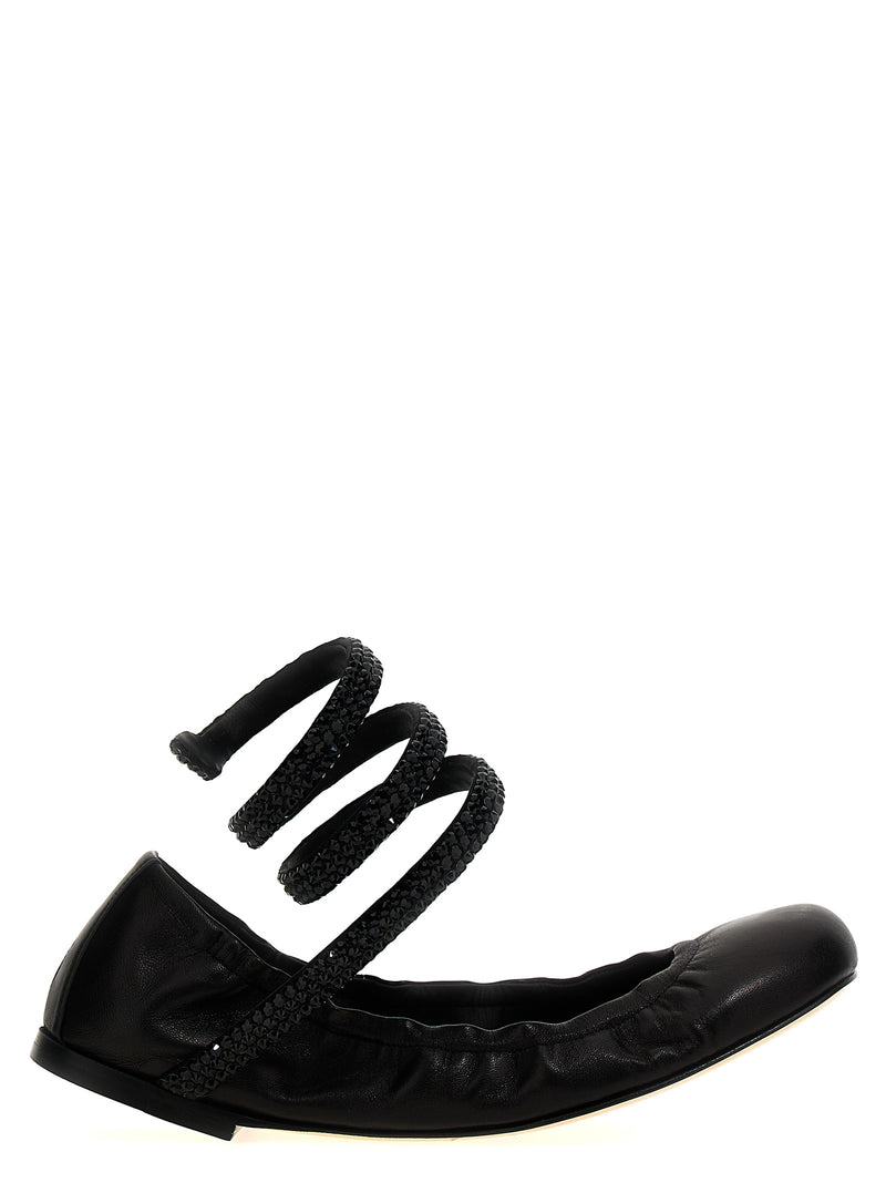 RENE CAOVILLA Black Lamb Leather Cleo Ballet Flats