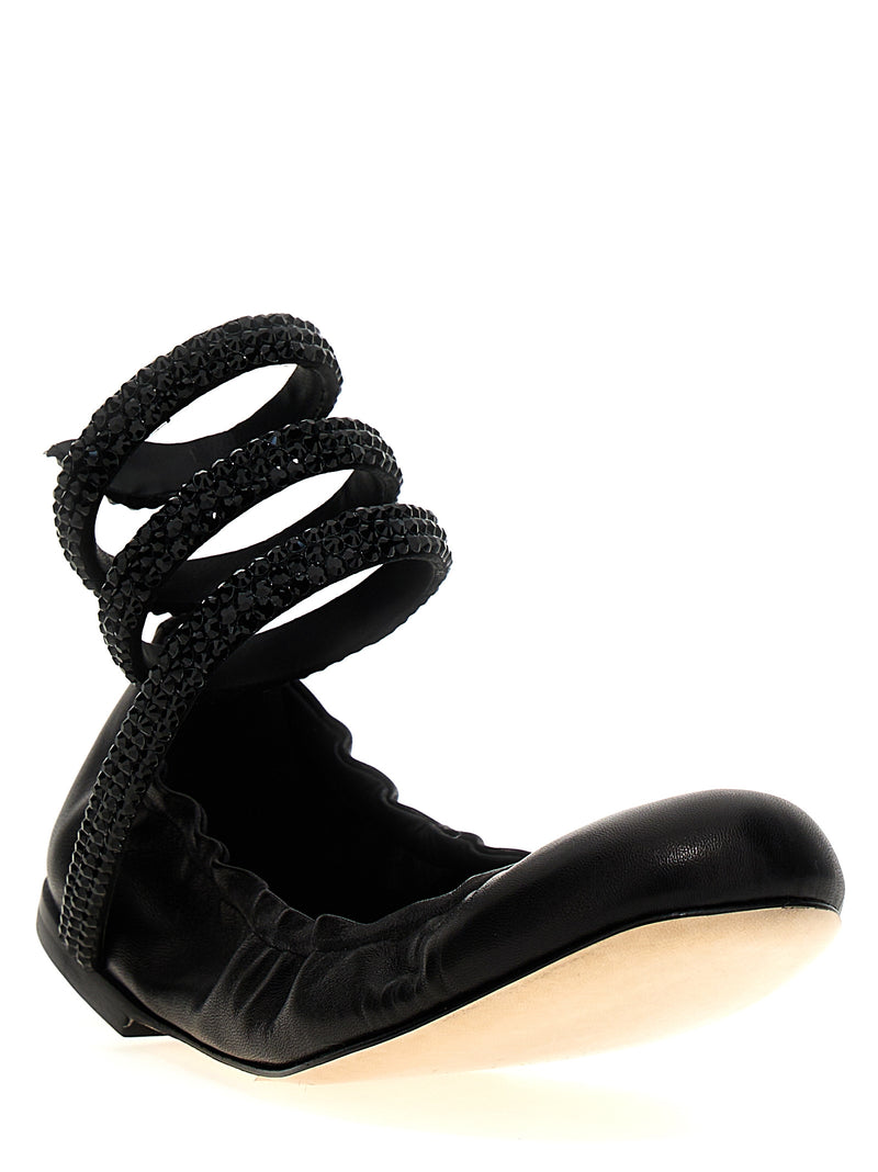RENE CAOVILLA Black Lamb Leather Cleo Ballet Flats