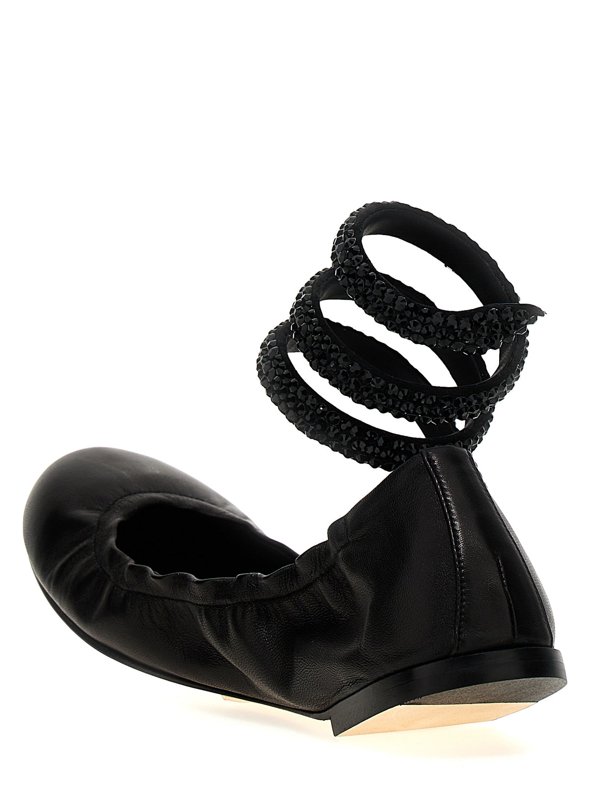 RENE CAOVILLA Black Lamb Leather Cleo Ballet Flats