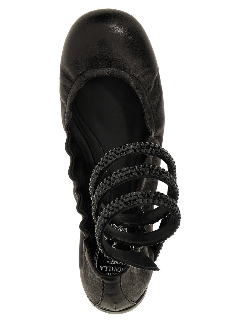 RENE CAOVILLA Black Lamb Leather Cleo Ballet Flats