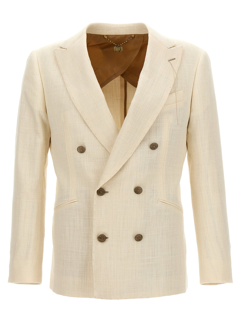 MAURIZIO MIRI Sam Double-Breasted White Silk Blazer