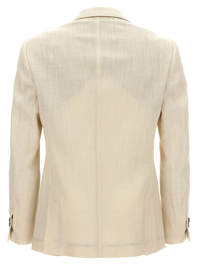 MAURIZIO MIRI Sam Double-Breasted White Silk Blazer