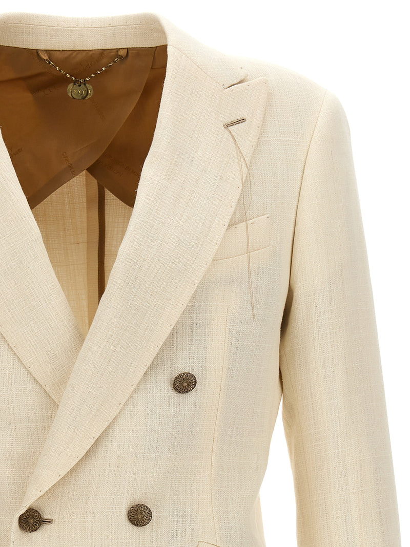 MAURIZIO MIRI Sam Double-Breasted White Silk Blazer