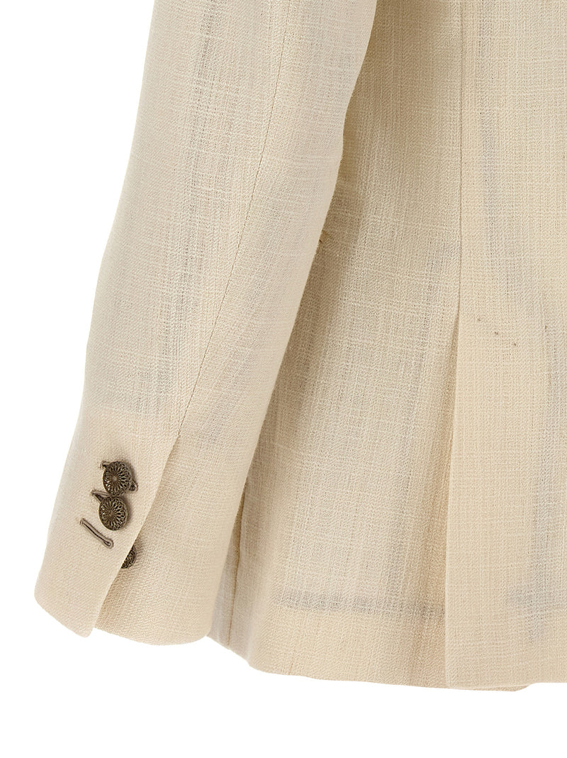 MAURIZIO MIRI Sam Double-Breasted White Silk Blazer