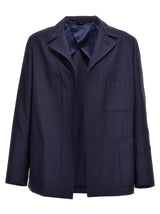 Fendi Blue Virgin Wool Full-Length Jacket