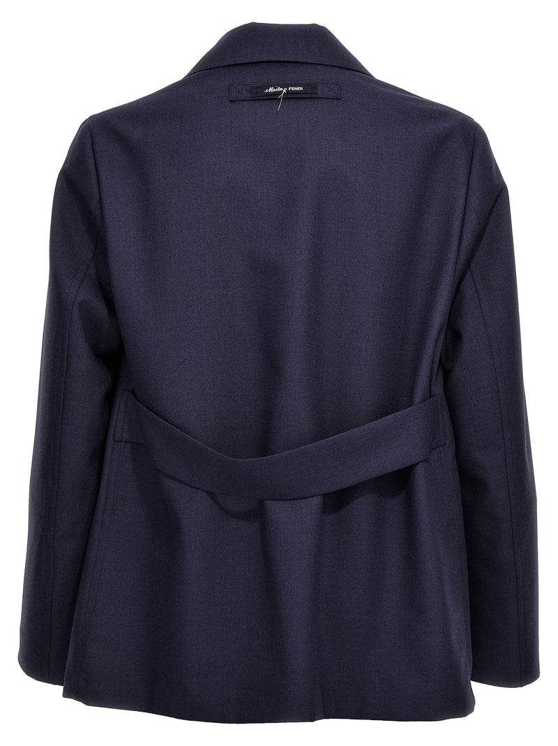 Fendi Blue Virgin Wool Full-Length Jacket