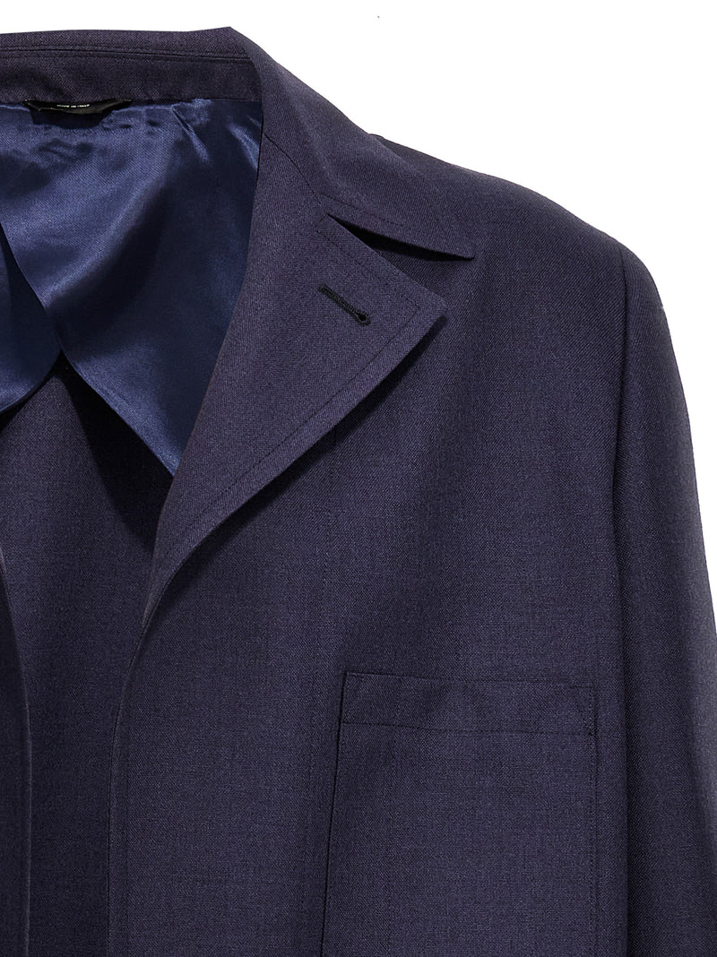 Fendi Blue Virgin Wool Full-Length Jacket