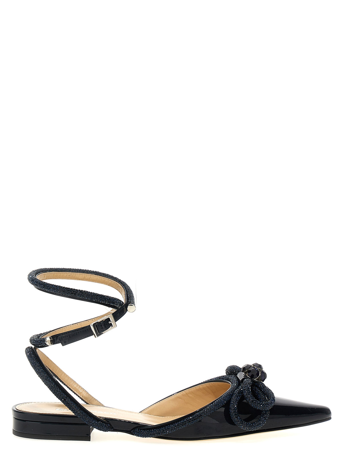 MACH & MACH Blue Calfskin Ballet Flats with Crystal Bow