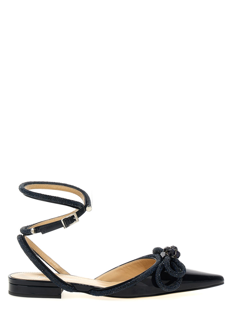MACH & MACH Blue Calfskin Ballet Flats with Crystal Bow