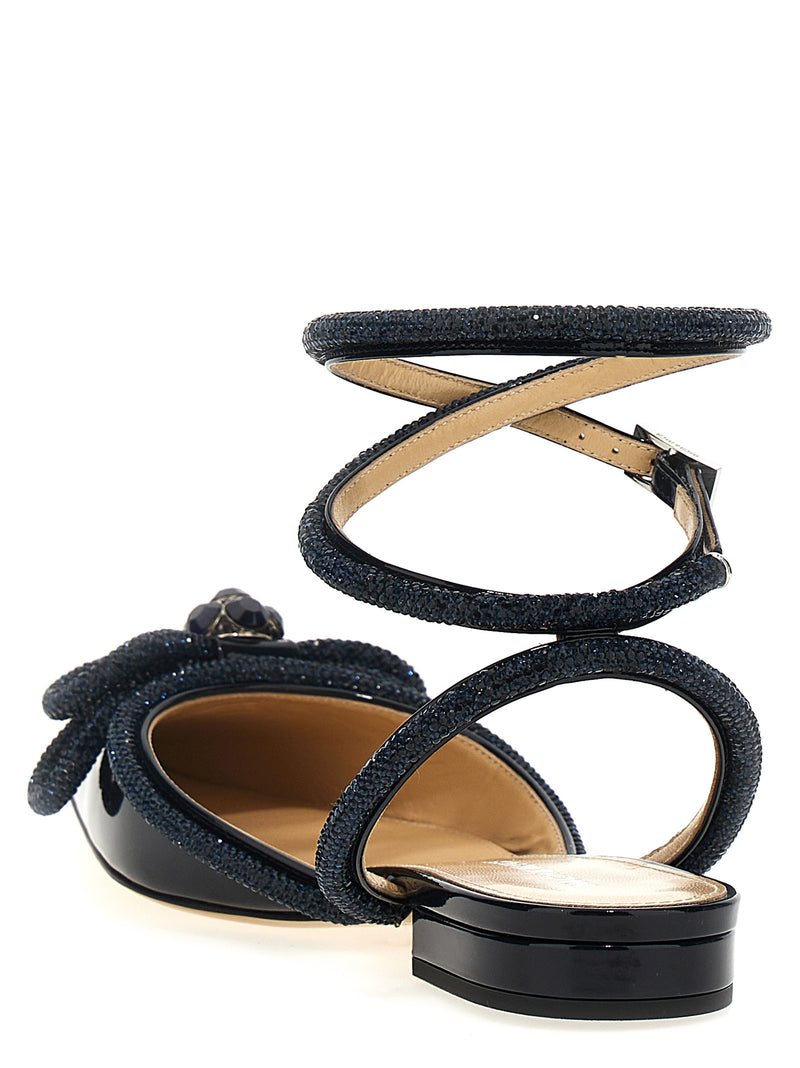 MACH & MACH Blue Calfskin Ballet Flats with Crystal Bow