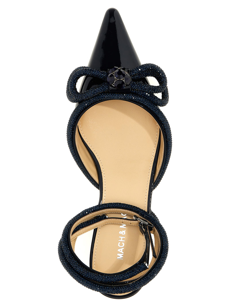 MACH & MACH Blue Calfskin Ballet Flats with Crystal Bow