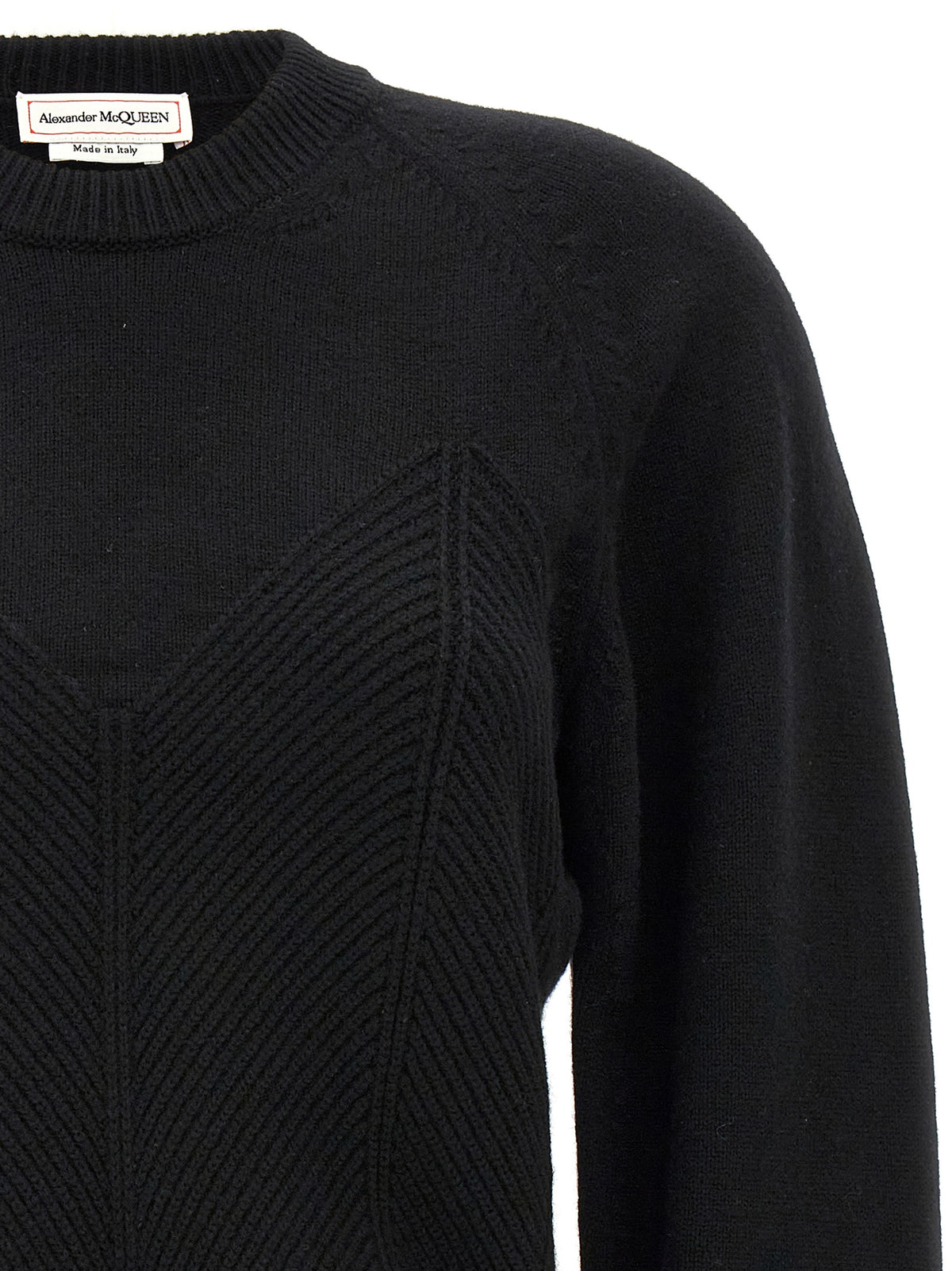 Alexander McQueen Black Wool Cardigan with Chevron Corset Design