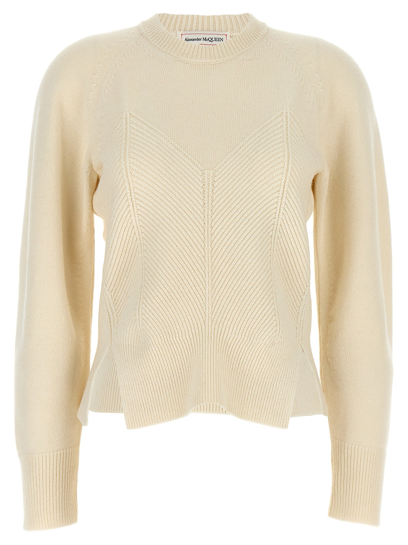 Alexander McQueen White Wool Cardigan - Chevron Corset Design