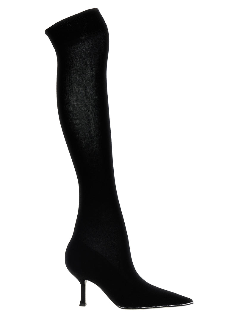 RENE CAOVILLA Black Leather Over The Knee Boots