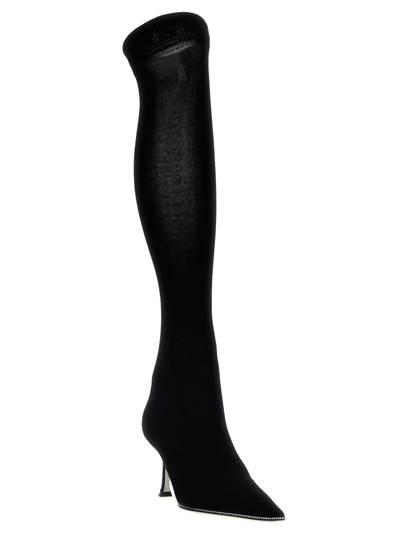 RENE CAOVILLA Black Leather Over The Knee Boots