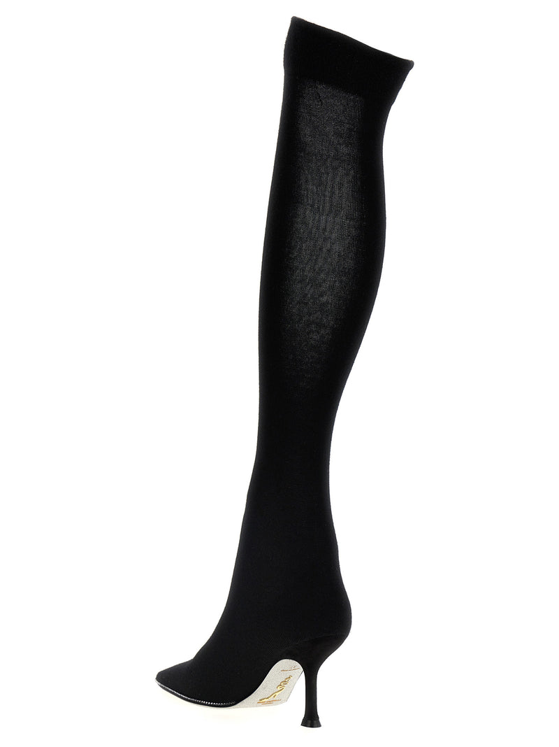 RENE CAOVILLA Black Leather Over The Knee Boots