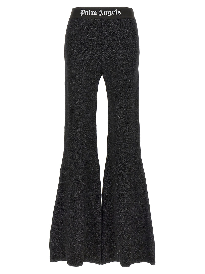 Palm Angels Black Viscose Flared Pants - Logo Tape Design
