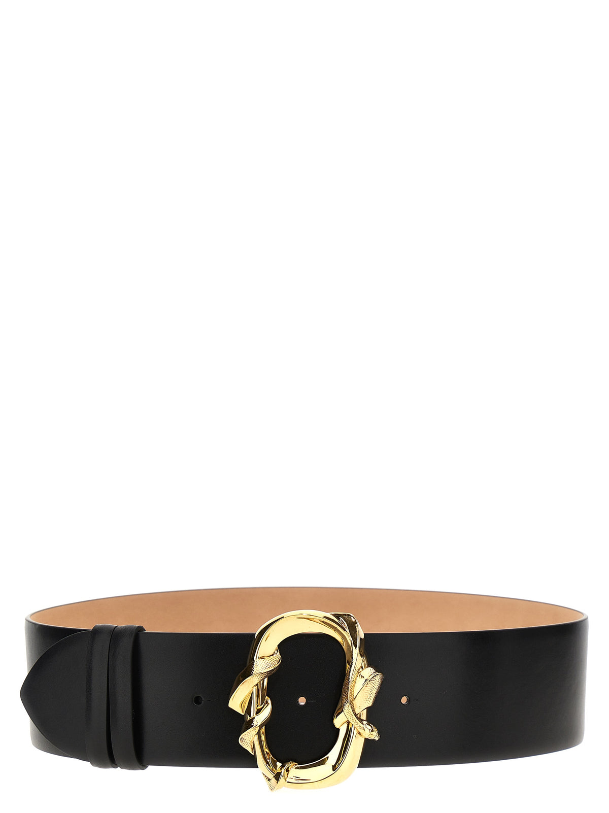 Alexander McQueen Black Cowhide Regular Belt with Snake Buckle