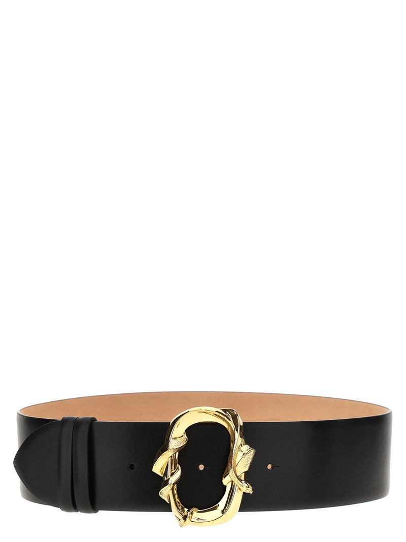 Alexander McQueen Black Cowhide Regular Belt with Gold Snake Buckle