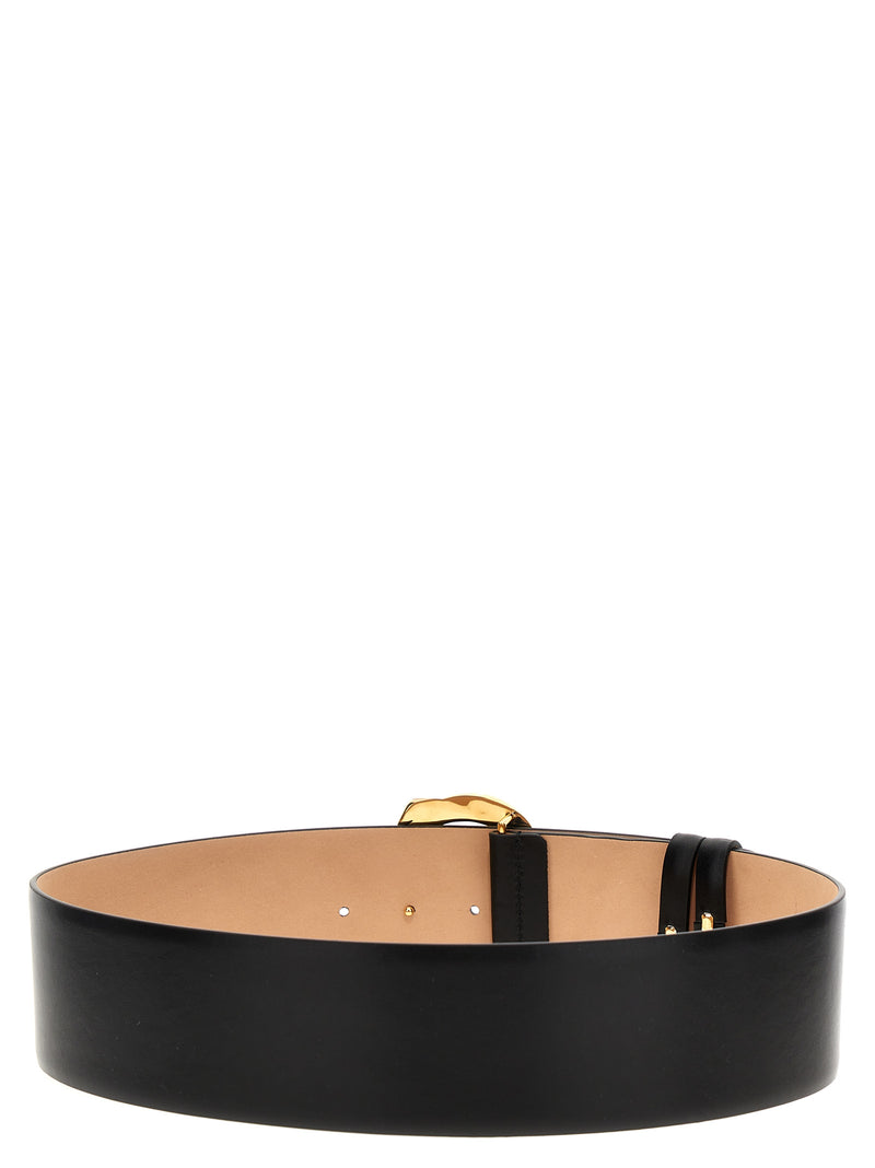 Alexander McQueen Black Cowhide Regular Belt with Gold Snake Buckle