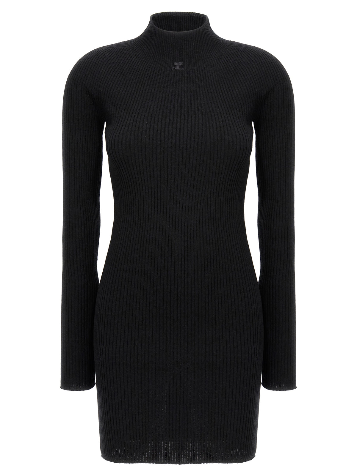Courrèges Black Cotton Short Dress - Solar Light Rib Design