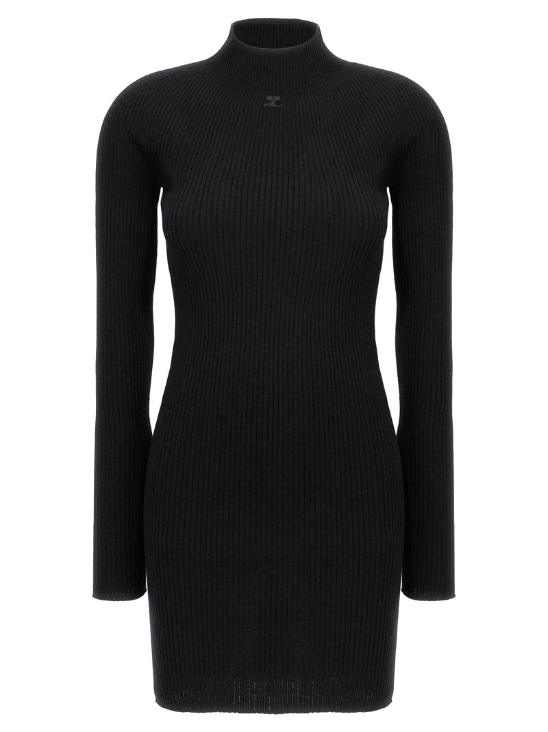 Courrèges Black Cotton Short Dress - Solar Light Rib Design