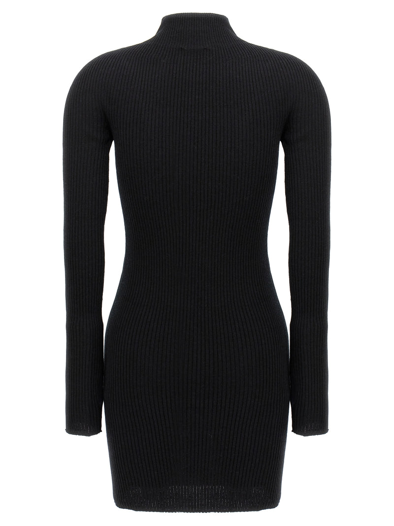 Courrèges Black Cotton Short Dress - Solar Light Rib Design