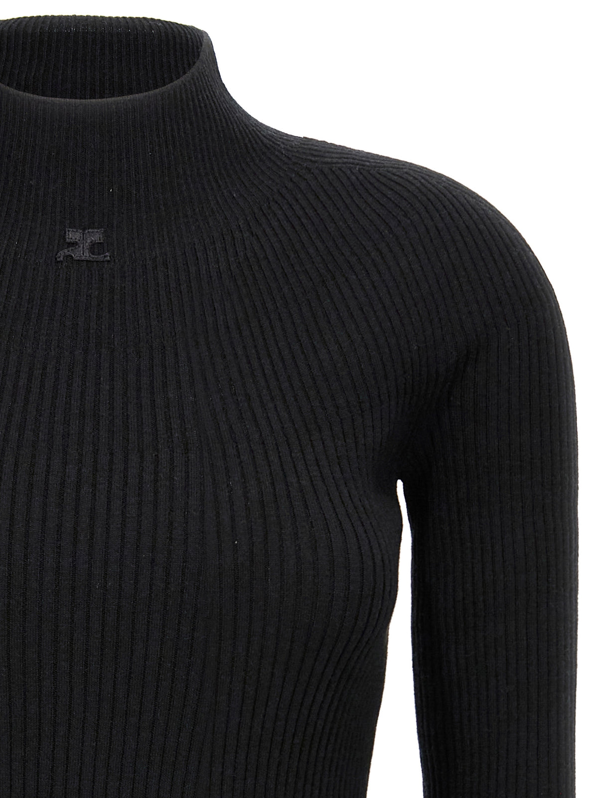 Courrèges Black Cotton Short Dress - Solar Light Rib Design