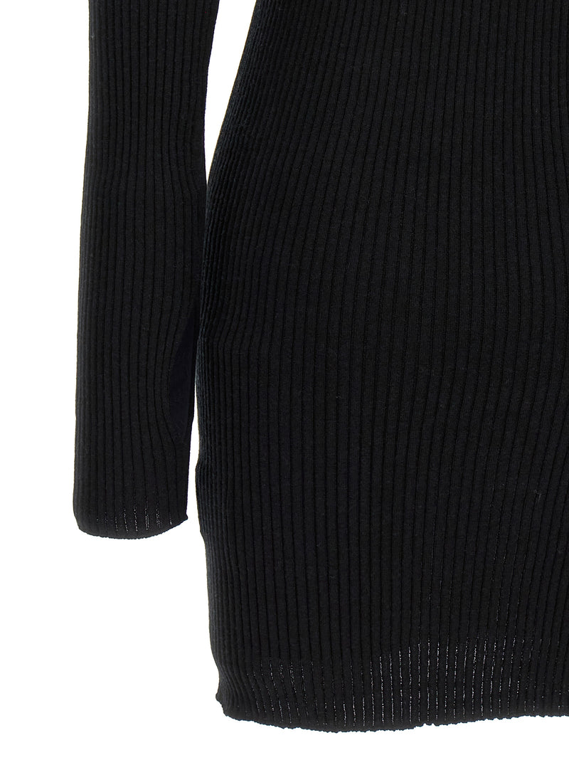 Courrèges Black Cotton Short Dress - Solar Light Rib Design
