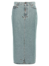Moschino Blue Cotton Midi Skirt with Metal Rivets