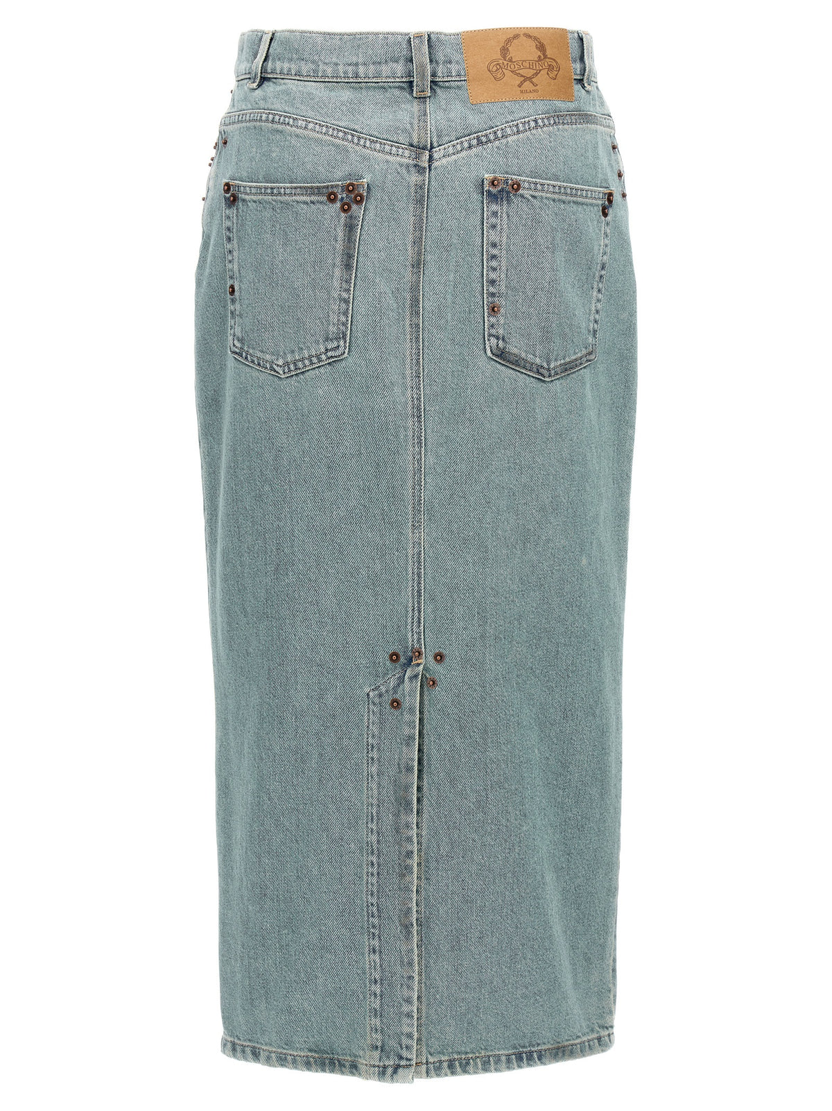 Moschino Blue Cotton Midi Skirt with Metal Rivets