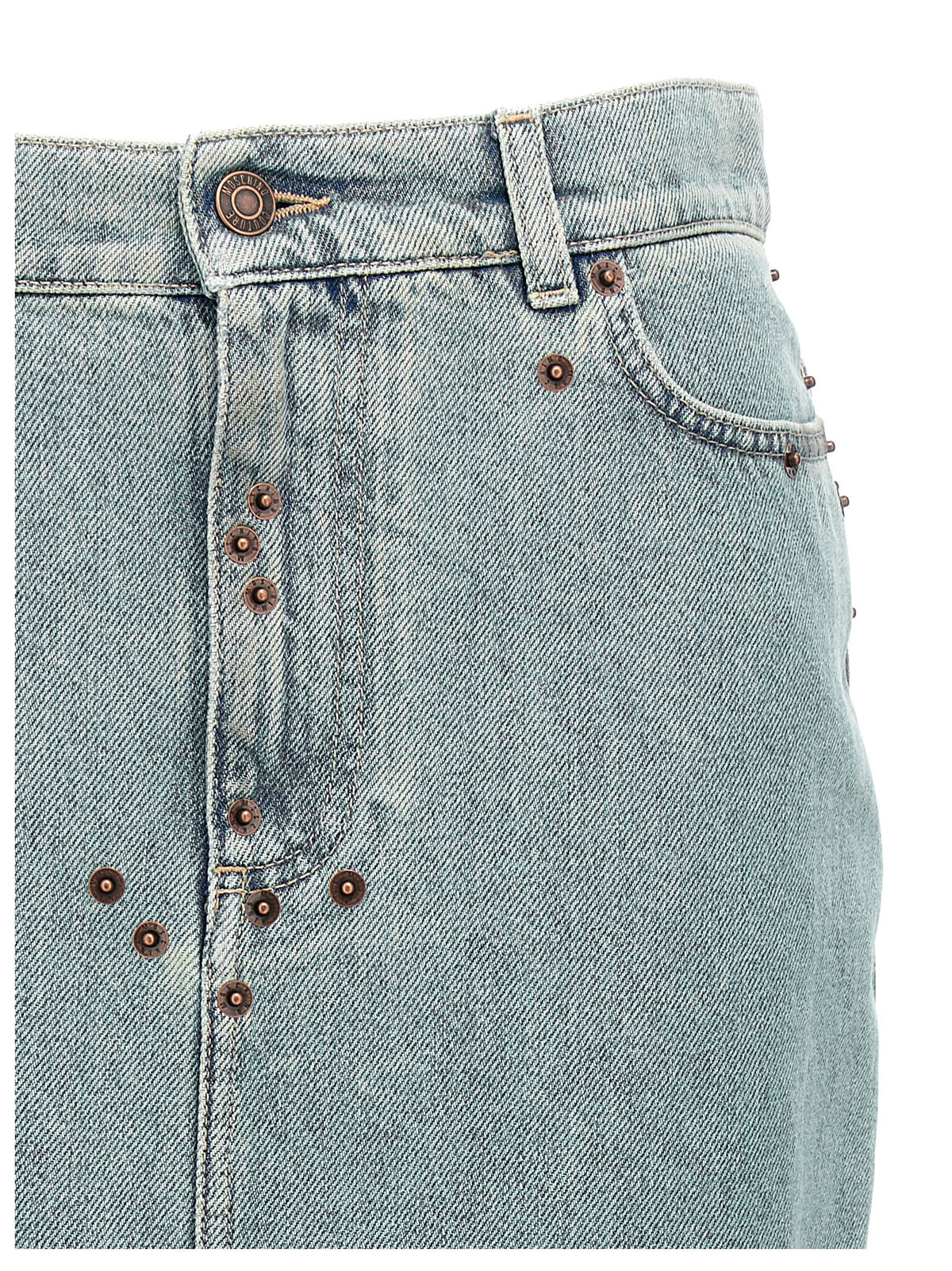 Moschino Blue Cotton Midi Skirt with Metal Rivets