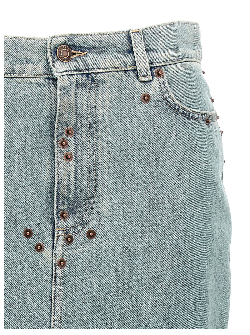 Moschino Blue Cotton Midi Skirt with Metal Rivets