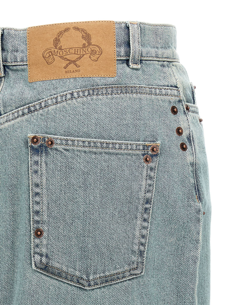 Moschino Blue Cotton Midi Skirt with Metal Rivets
