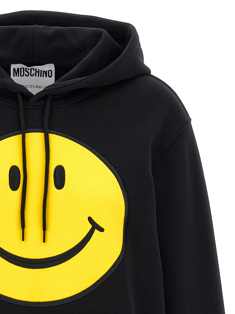 Moschino Black Cotton Hoodie - Smiley Design