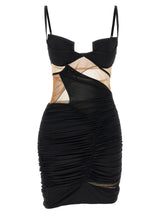 Nensi Dojaka Black Viscose Short Dress - Drapped Mini Dress