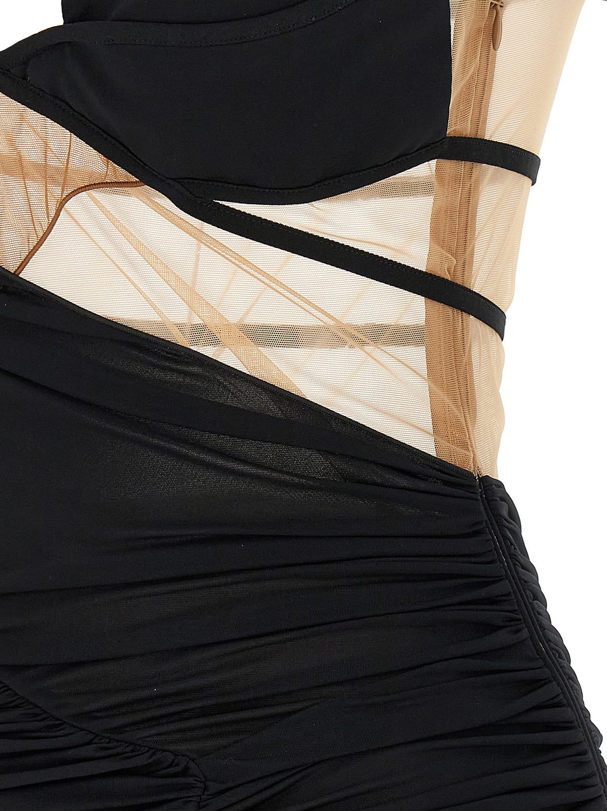 Nensi Dojaka Black Viscose Short Dress - Drapped Mini Dress